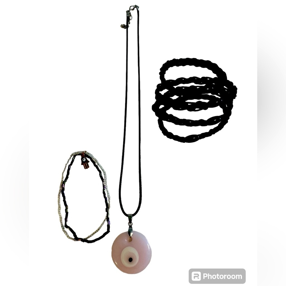 Jewelry set: necklace, stacking bracelets & stretchy Ying Yang bracelet